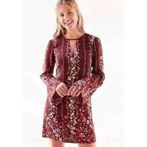 Kimchi Blue Medium Maroon Floral Dress Long Sleeve Lined